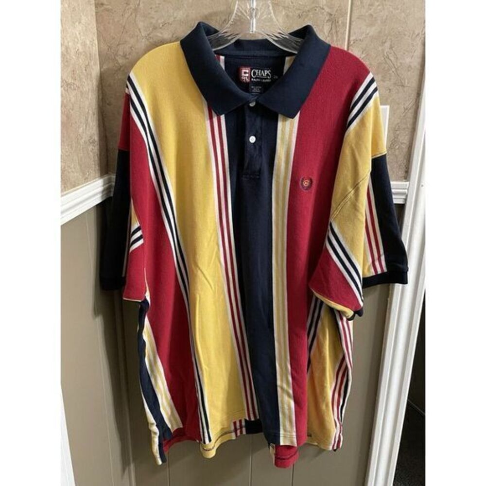 CHAPS Men's Yellow, Red & Navy Striped 2XB Big & Tall‎ Short Sleeve Polo Shirt
